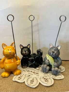 St. Nicholas Square Kitty Cat Photo Holders Set of 3 - Orange Black Gray Resin